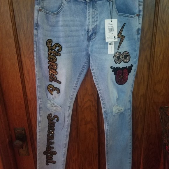 Roku Studio Notorious Embellished Distressed Jeans Sz 36 - Picture 2 of 9